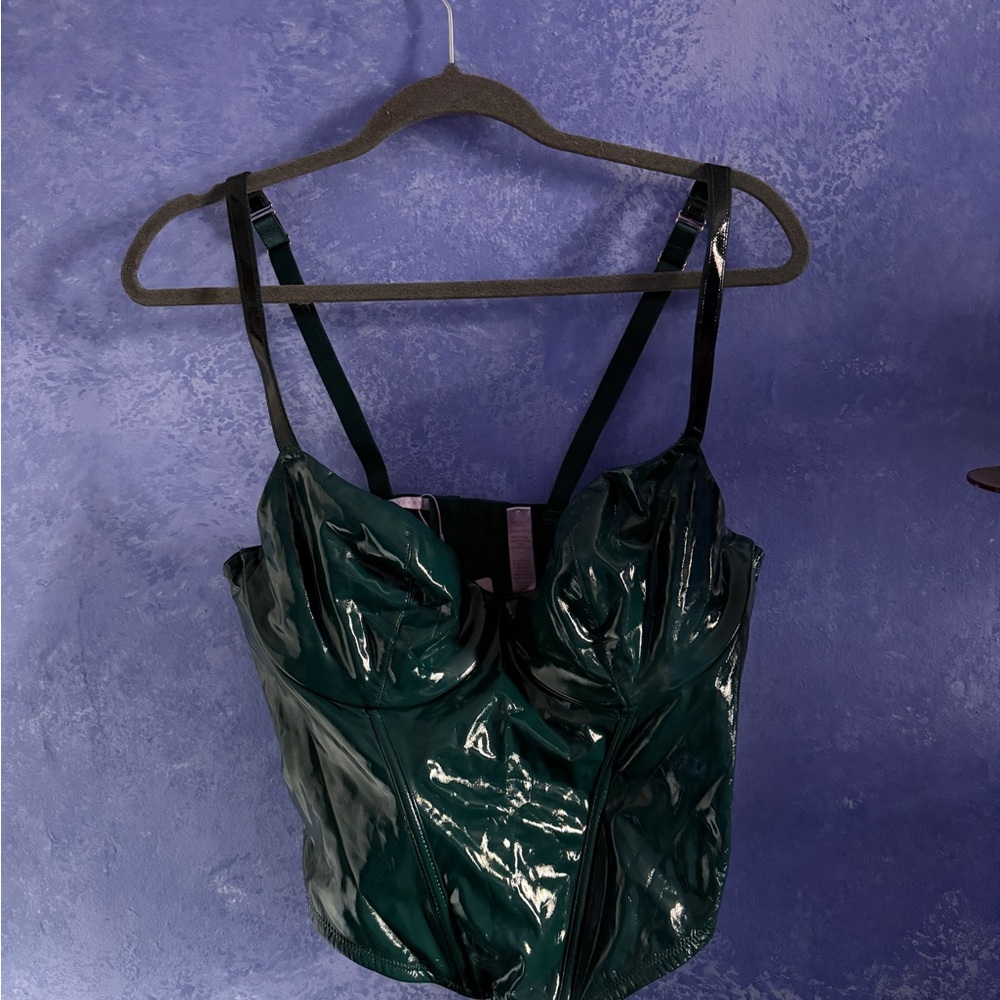 Shiny Dark Green Bustier Top